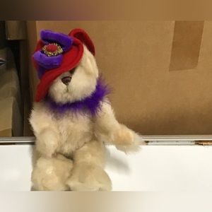 New 12” beige bear HB173 red hat purple boa